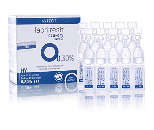 Avizor Lacrifresh Ocu-Dry 0.30%. Monodosis gotas oculares. 20 ampollas 0,4 ml de gotas oculares para aliviar los síntomas de la irritación ocular.
