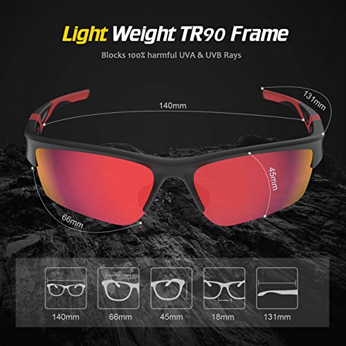 Avoalre Gafas de Sol Deportivas Hombre Gafas Hembra Unisex Conducto no polarizado TR90 Super Light UV400 Protección Certificado CE para Ciclismo MTB Running Coche Moto Montaña - Rojo