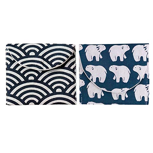 AWIIK – Bolsa para Almacenamiento de mascarillas. Caja portátil para Guardar mascarillas. Estuche de Tela, Funda de algodón. Porta máscara Lavable Antipolvo antibacteria – 2 Unidades + Sticker (C)