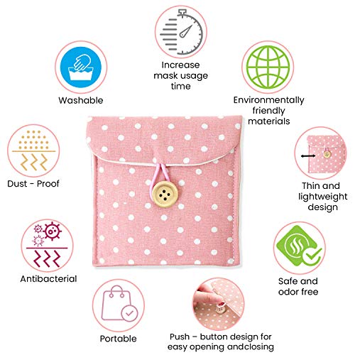 AWIIK – Bolsas para Almacenamiento de mascarillas. Caja portátil para Guardar mascarillas. Estuche de Tela, Funda de algodón. Porta máscara Lavable Antipolvo antibacteria – 2 Unidades + Sticker (A)