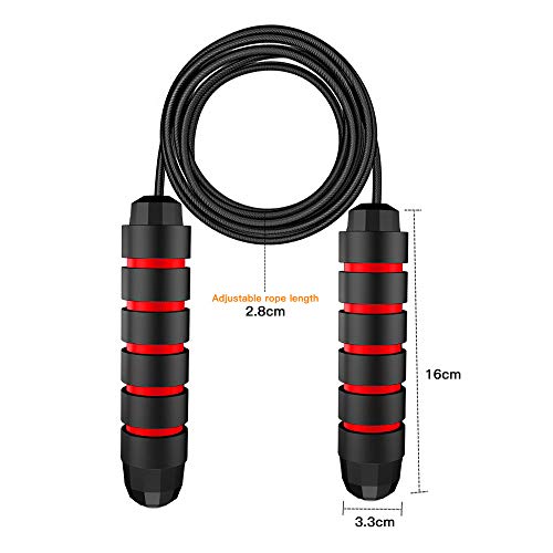 Awroutdoor Cuerda para Saltar, 2.8M Ajustable Cuerda Saltarde Velocidad con Mango de Espuma de Suave Fitness Boxeo,y Quema Grasa,Gym-Negro+Rojo
