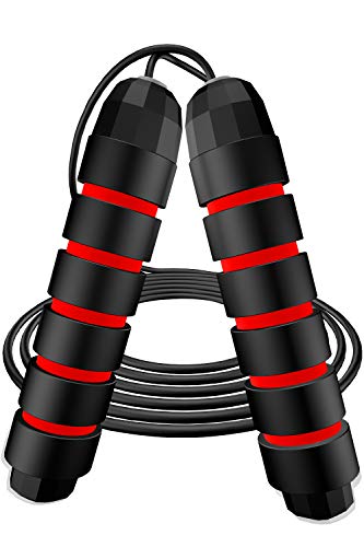 Awroutdoor Cuerda para Saltar, 2.8M Ajustable Cuerda Saltarde Velocidad con Mango de Espuma de Suave Fitness Boxeo,y Quema Grasa,Gym-Negro+Rojo