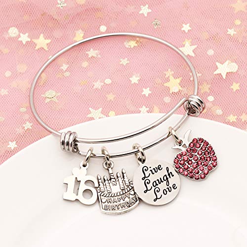 Awyuan 13 16 18 21 30 40 50 60 65 años de Edad Regalos de cumpleaños para Mujeres niñas Pulsera Brazalete Ajustable de Acero Inoxidable joyería (16 años de Edad)