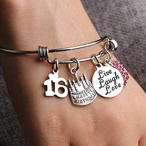 Awyuan 13 16 18 21 30 40 50 60 65 años de Edad Regalos de cumpleaños para Mujeres niñas Pulsera Brazalete Ajustable de Acero Inoxidable joyería (16 años de Edad)
