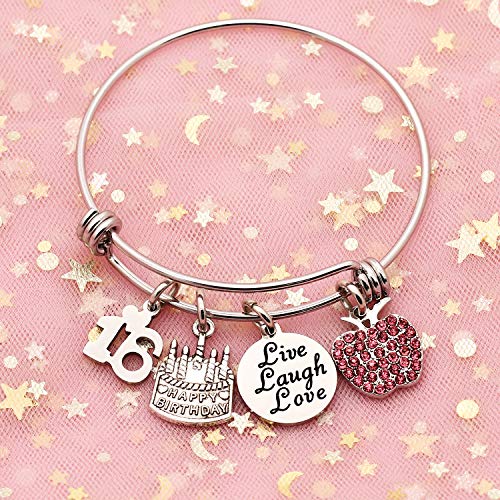 Awyuan 13 16 18 21 30 40 50 60 65 años de Edad Regalos de cumpleaños para Mujeres niñas Pulsera Brazalete Ajustable de Acero Inoxidable joyería (16 años de Edad)