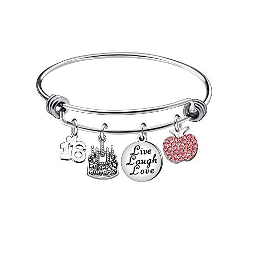 Awyuan 13 16 18 21 30 40 50 60 65 años de Edad Regalos de cumpleaños para Mujeres niñas Pulsera Brazalete Ajustable de Acero Inoxidable joyería (16 años de Edad)
