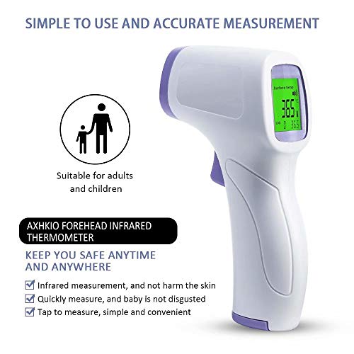 AXHKIO Termometro Infrarrojos de Frente sin Contacto, Pantalla Digital Retroiluminada de Tres Colores Temperatura de Lectura Instantánea de Bebés