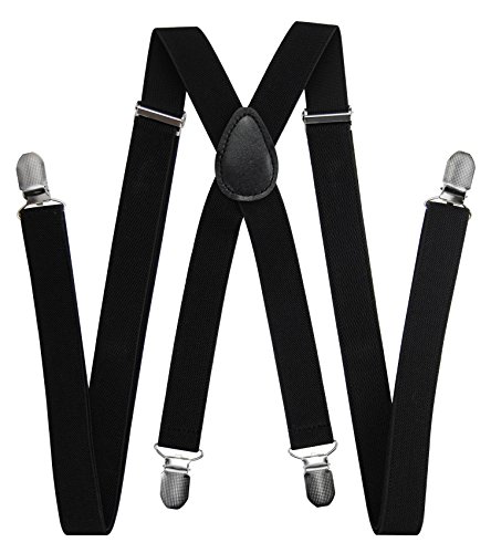 Axy HFLI4 - Tirantes con pajarita para hombre, 4 clips fuertes en forma de X Tirantes negros de 2,5 cm de ancho + pajarita nº 21 Talla única