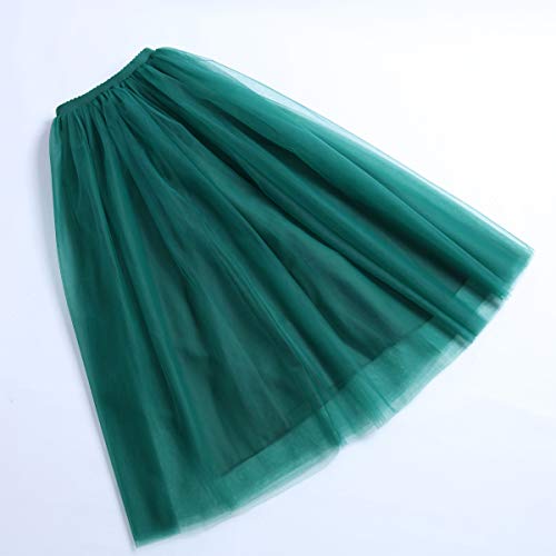 Aysimple Mujer Falda de Tul Larga de Tul Plisada Tutu Malla de Noche Fiesta Cintura Alta Verde Oscuro