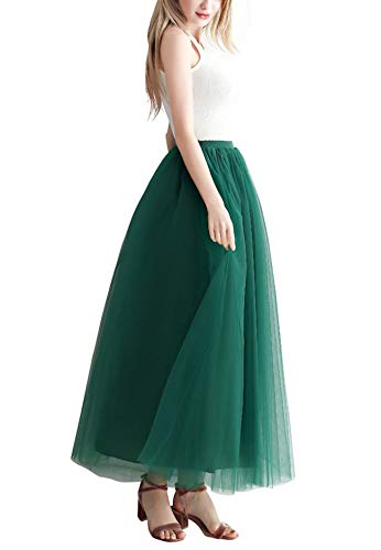 Aysimple Mujer Falda de Tul Larga de Tul Plisada Tutu Malla de Noche Fiesta Cintura Alta Verde Oscuro