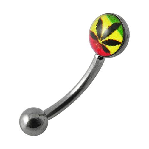 Azario London - Piercing para ceja, diseño de marihuana rasta, calibre 16, acero quirúrgico 316L, acero quirúrgico