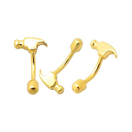 Azario Londres chapado en oro amarillo de 18 quilates, plata de ley 925 con acero quirúrgico de calibre 16, barra de piercing para cejas