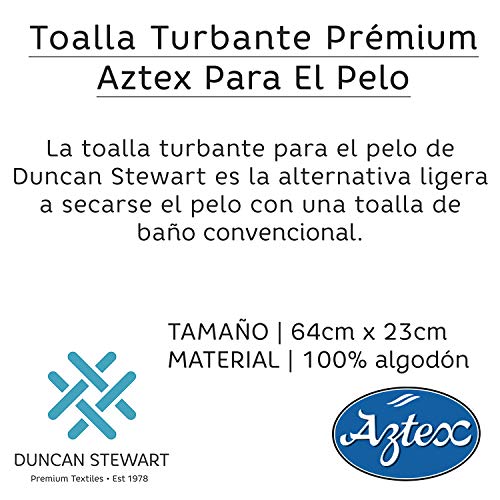 aztex Toalla de Turbante para el Cabello Cierre de Presilla y botón, Algodón, 64 x 23 cm - Negro