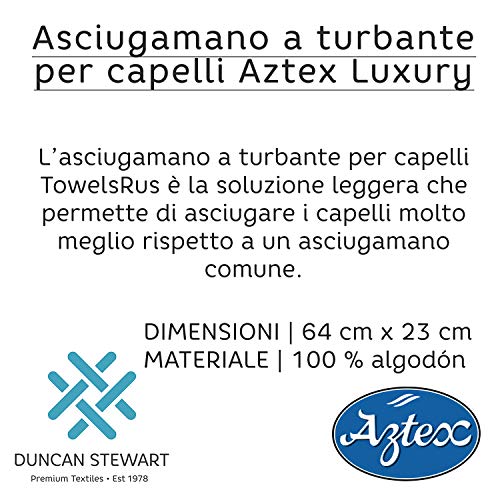 aztex Toalla de Turbante para el Cabello Cierre de Presilla y botón, Algodón, 64 x 23 cm - Negro