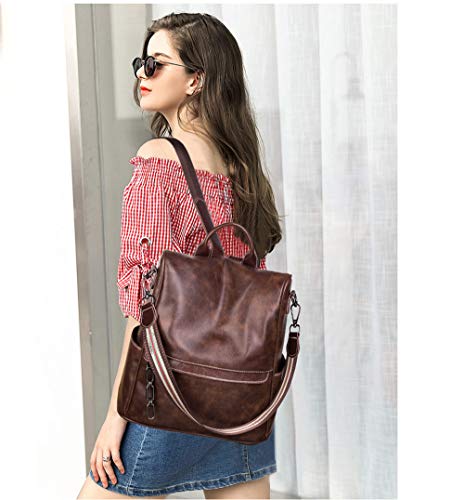 BAACD mochila pequeña para niñas mujeres bolso de hombro de cuero retro marrón antirrobo paquete de cambio de viaje a prueba de agua banco de regalo mochila para estudiantes jóvenes-brown