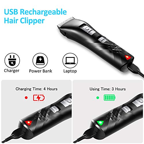 Babacom Maquina Cortar Pelo Profesional, Cortapelos Hombre Recargable Inalámbrico, Cortadora de Pelo Recortadora Barba Impermeable con Pantalla LED & 2 Peines Guía (4 Niveles Ajustable) para Familiar