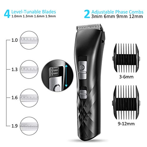 Babacom Maquina Cortar Pelo Profesional, Cortapelos Hombre Recargable Inalámbrico, Cortadora de Pelo Recortadora Barba Impermeable con Pantalla LED & 2 Peines Guía (4 Niveles Ajustable) para Familiar