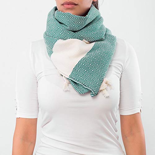 BABEL ARTESANIA Toalla Playa Toalla de baño Turco XL Algodón orgánico - Pestemal Fouta Pareo -Toalla de Sauna Toalla de baño Toalla de Ducha Toalla Hammam Toalla Deportiva 100X180 cm (Verde)
