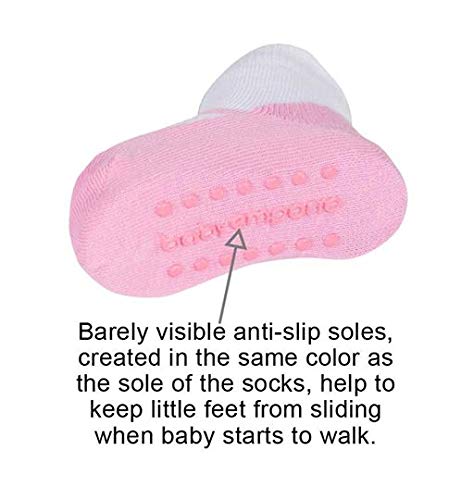 Baby Emporio 6 pares de calcetines para bebé niña - Suelas antideslizantes - Algodón suave - Paquete de regalo - Efecto zapatillas