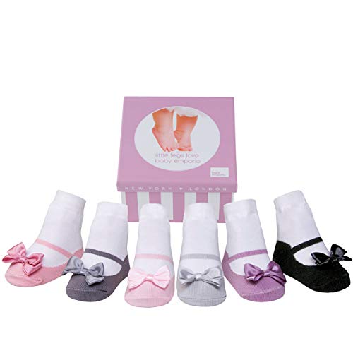Baby Emporio 6 pares de calcetines para bebé niña - Suelas antideslizantes - Algodón suave - Paquete de regalo - Efecto zapatillas