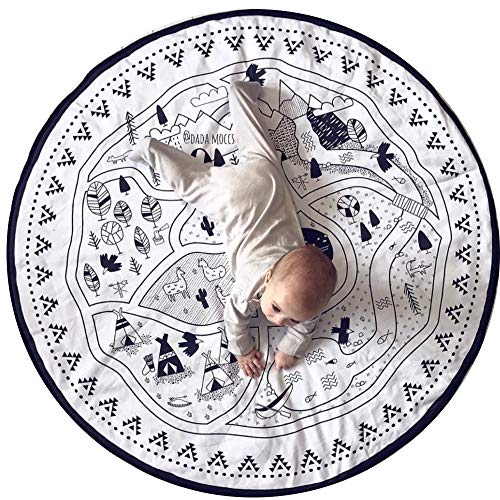 Baby Game Pad Round, Cotton Pad DIY Craft Village Graffiti Niños En Blanco Y Negro Gateando Niños Pad para Niños Pintura