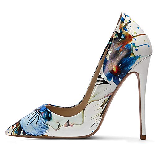 Baby rabbit-SS Zapatos De Mujer Stiletto, Bombas De Punta Puntiaguda con Estampado De Graffiti Pintadas A Mano, Tacones Altos De 6CM / 8CM / 10.5CM / 12.5CM,38