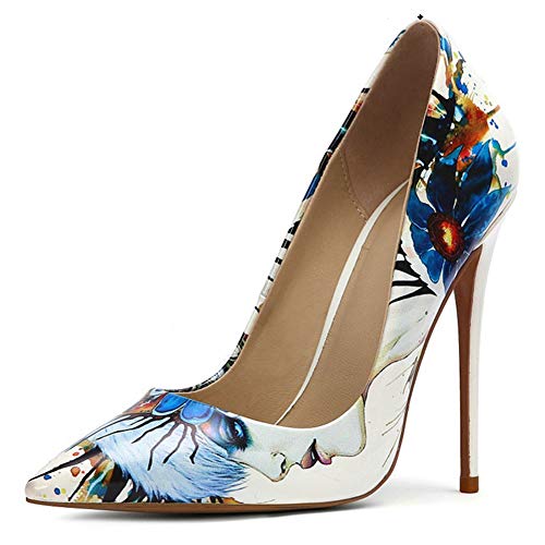 Baby rabbit-SS Zapatos De Mujer Stiletto, Bombas De Punta Puntiaguda con Estampado De Graffiti Pintadas A Mano, Tacones Altos De 6CM / 8CM / 10.5CM / 12.5CM,38