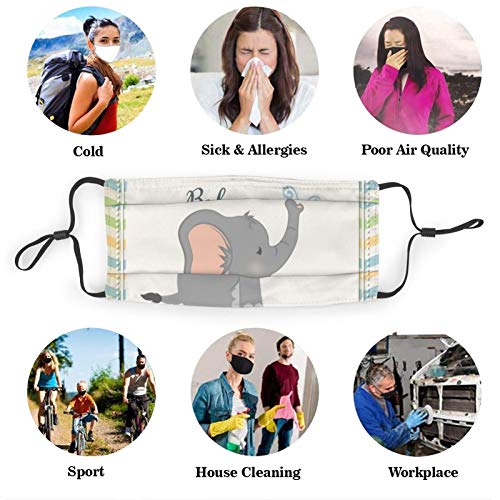 Baby Shower representado elefante máscara facial anti-polvo protección bandana pasamontañas bandana, 2 capas Unisex reutilizable moda lavable cubierta