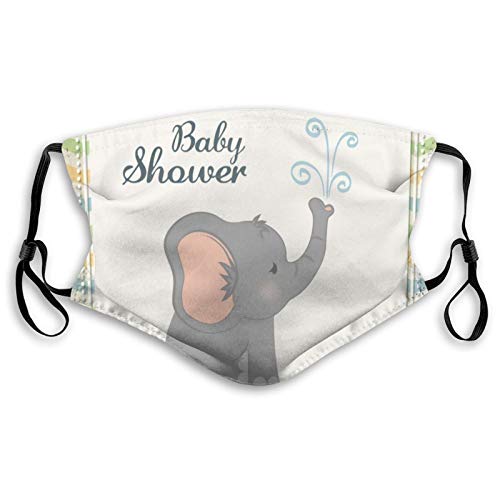 Baby Shower representado elefante máscara facial anti-polvo protección bandana pasamontañas bandana, 2 capas Unisex reutilizable moda lavable cubierta