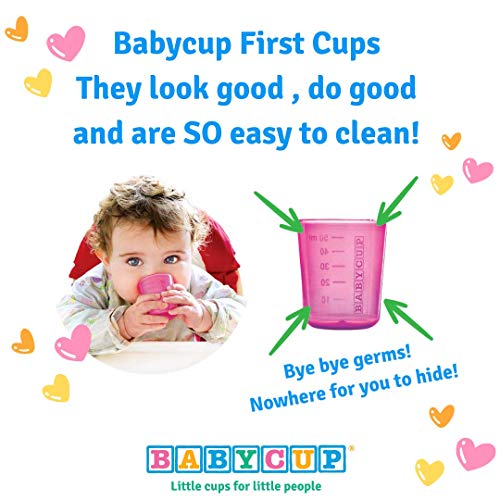 Babycup Primer Vaso - Sippy Cups abiertos para bebés y niños 4m+, taza de aprendizaje graduada y transparente, 100% reciclable y libre de BPA, capacidad de 50ml, set de 4, (azul)