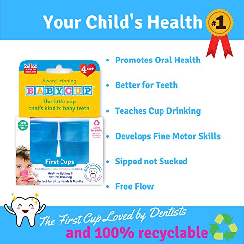 Babycup Primer Vaso - Sippy Cups abiertos para bebés y niños 4m+, taza de aprendizaje graduada y transparente, 100% reciclable y libre de BPA, capacidad de 50ml, set de 4, (azul)