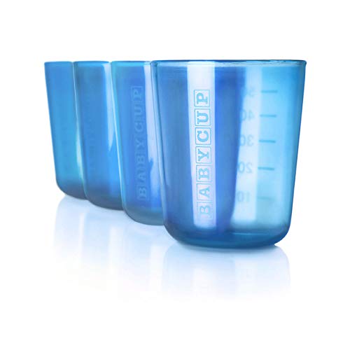 Babycup Primer Vaso - Sippy Cups abiertos para bebés y niños 4m+, taza de aprendizaje graduada y transparente, 100% reciclable y libre de BPA, capacidad de 50ml, set de 4, (azul)