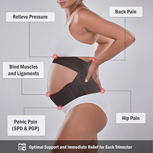 BABYGO 4-1 Cinturón Embarazada Maternidad Faja Postparto Reductora - Espalda, Pelvis, Caderas, Abdominals, Disfunción el Pubis de la Sínfisis, Ciática - Negro, XXL, 50
