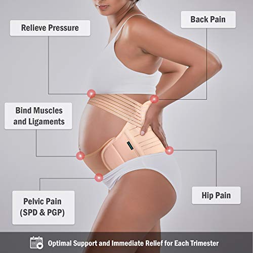 BABYGO 4-1 Cinturón Embarazada Maternidad Faja Postparto Reductora - Espalda, Pelvis, Caderas, Abdominals, Disfunción el Pubis de la Sínfisis, Ciática - Beige, XL, 46-48