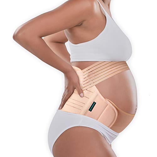 BABYGO 4-1 Cinturón Embarazada Maternidad Faja Postparto Reductora - Espalda, Pelvis, Caderas, Abdominals, Disfunción el Pubis de la Sínfisis, Ciática - Beige, XL, 46-48