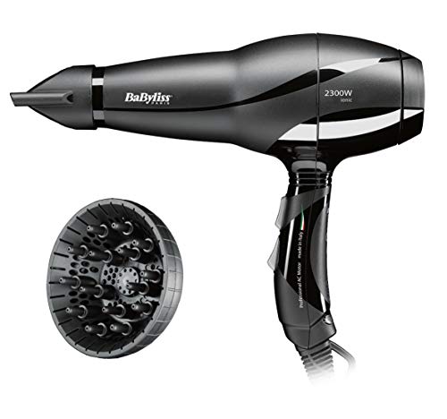 BaByliss 6614DE - Secador de pelo iónico ultra-rápido, motor profesional AC, 2300 W, 6 velocidades/temperaturas, aire frío, 2 concentradores, 1 difusor, color negro
