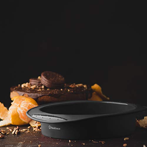 Backhaus Molde Redondo para Tartas, Juego de Repostería de Silicona Platino Antiadherente con Espátula y Cuchillo de Pastel, Libres de BPA | Negro