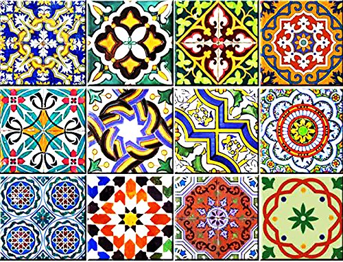 Backsplash Pegatinas para azulejos, 24 unidades, auténticos azulejos de Talavera tradicionales, para baño y cocina, fáciles de aplicar, solo retirar el papel y pegar, decoración del hogar, 10 x 10 cm