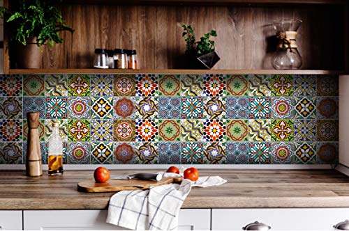 Backsplash Pegatinas para azulejos, 24 unidades, auténticos azulejos de Talavera tradicionales, para baño y cocina, fáciles de aplicar, solo retirar el papel y pegar, decoración del hogar, 10 x 10 cm