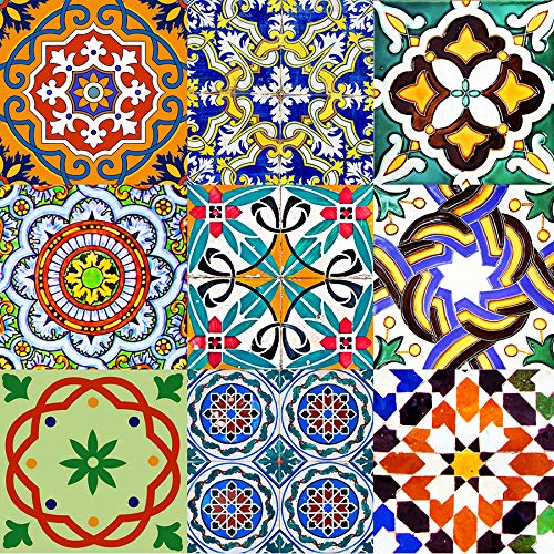 Backsplash Pegatinas para azulejos, 24 unidades, auténticos azulejos de Talavera tradicionales, para baño y cocina, fáciles de aplicar, solo retirar el papel y pegar, decoración del hogar, 10 x 10 cm