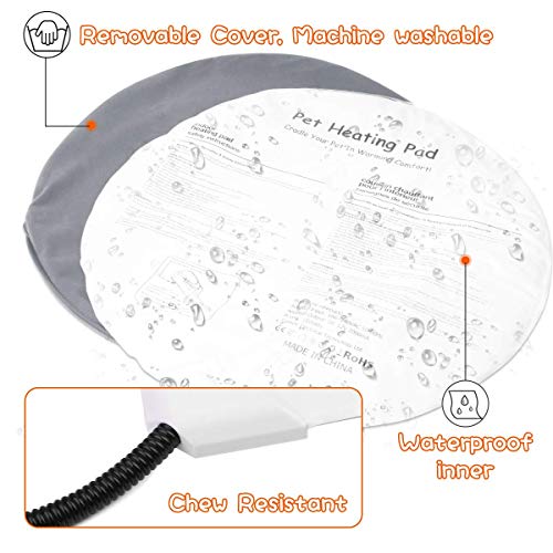 BACKTURE Manta Eléctrica para Perros y Gatos, Almohadilla Térmica Mascotas Temperatura 7 Niveles con Calefacción Constante Inteligente, Cojín De Calentamiento con 2 Cubiertas (40 * 40cm)