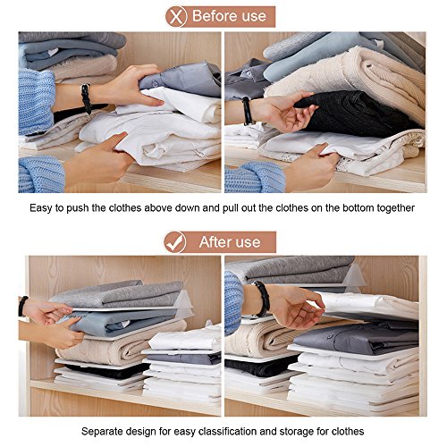 Baffect Plegable Organizadores de Armario Camisa de la Camisa, Conjunto de 5 Camisetas Divisor Organizador de la estantería Cajón de Armario Ropa de lavandería Camisa de la Carpeta Plegable Junta (L)