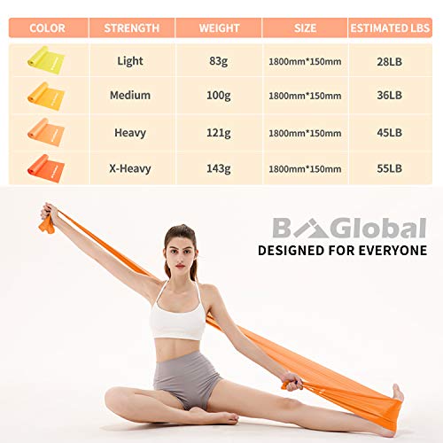 BAGLOBAL Bandas de Resistencia Banda de Gimnasia de 4 Piezas Banda de Gimnasia de látex Natural Theraband con Instrucciones de Ejercicios para la construcción de músculos, Yoga, Gimnasia, etc.