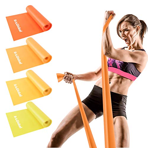 BAGLOBAL Bandas de Resistencia Banda de Gimnasia de 4 Piezas Banda de Gimnasia de látex Natural Theraband con Instrucciones de Ejercicios para la construcción de músculos, Yoga, Gimnasia, etc.