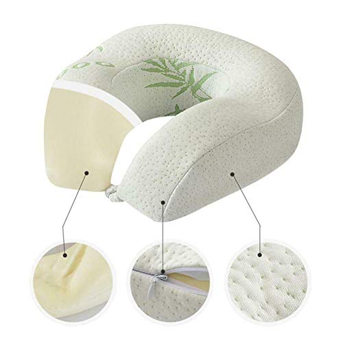 Baifeng Almohada cervical para avión viaje de fibra de bambú viscoelástica almohada en forma de U para adultos viajes