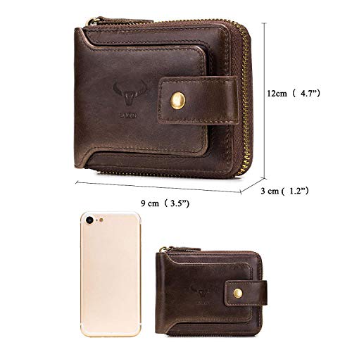 BAIGIO Billetera Hombre de Piel, Cartera RFID Hombre Cuero Autentico, Cartera Hombre con Cremallera & Ranuras para Tarjetas, Pequeño Monedero de Hombre Cartera de Bolsillo para Hombre (Marrón)