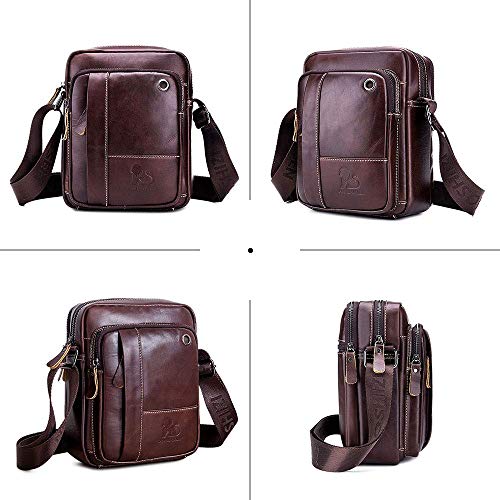 BAIGIO Bolso Bandolera Hombre de Cuero Bolso de Hombro Piel Pequeño Vintage Crossbody Bag Casual (Marrón)