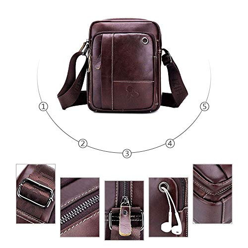 BAIGIO Bolso Bandolera Hombre de Cuero Bolso de Hombro Piel Pequeño Vintage Crossbody Bag Casual (Marrón)