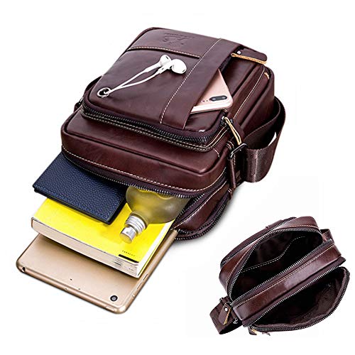 BAIGIO Bolso Bandolera Hombre de Cuero Bolso de Hombro Piel Pequeño Vintage Crossbody Bag Casual (Marrón)