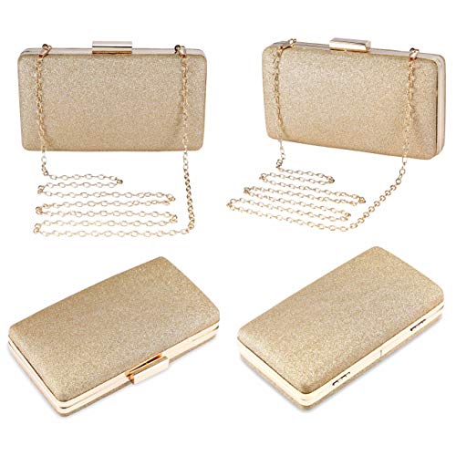 BAIGIO Bolso de Fiesta Noche de Moda para Mujer Brillante Bolsas de Embrague Hard Shell Bling Clutches para Ceremonias, Bodas, Evento, Cita, Fiesta Cócteles (Dorado)